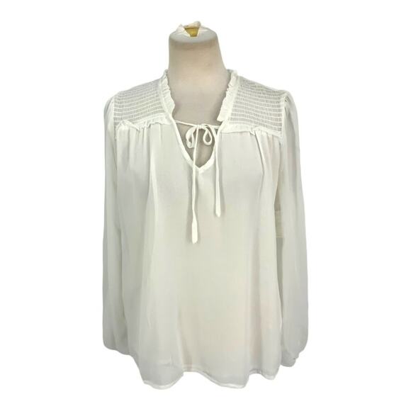 Laundry by Shelli Segal White Smocked Tie Neck Blouse Size Small NWOT $89 MSRP - Picture 2 of 7